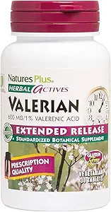 Natures Plus Herbal Actives Valerian Extended Release Tablets - 600 mg, 30 Vegan Tablets - Vegetarian, Gluten-Free - 30 Servings