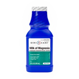 GeriCare Milk of Magnesia, Magnesium Hydroxide 1200mg | Mint Flavor | Constipation Relief | Cramp-Free, Saline Laxative | 12 Fl Oz (Pack of 1)