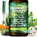 Chlorophyll Liquid Drops Supplement. with Natural Soursop Seaweed, Moringa, Turmeric, Black Seed Oil, Oregano, Chlorophyll, Supports Digestion&Intestinal Health, Immune Health.