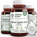 Natural Nutra R-Alpha Lipoic Acid, Improve Bone and Heart Health, Enhance Memory Function, Improve Nerve Function Contributes to Overall Health, Gluten Free 100 mg, 60 Vegan and Vegetarian Tablets.