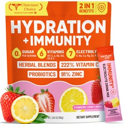 Venture Pal 2-in-1 Hydration + Immune Electrolytes Powder Packets with 7 Electrolytes & 6 Vitamins, Elderberry, Turmeric, Echinacea | Liquid Daily IV Drink Mix | Sugar Free | Keto Friendly, 16 Sticks
