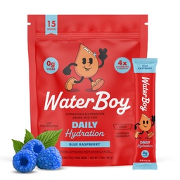 Waterboy Daily Hydration | 1,570mg Electrolyte Powder Packets | No Sugar, All Natural, Gluten Free, Zero Calories | 15 Drink Stick Mixes (Blue Raspberry)