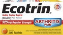 Ecotrin Regular Strength Aspirin, Arthritis Pain Relief, 325mg Regular Strength, 300 Safety Coated Tablets