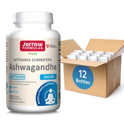 Jarrow Formulas Ashwagandha 300 mg - 120 Veggie Capsules - Overall Health & Resistance to Fatigue - Supplement Supports Endurance, Muscle Recovery & Cognitive Health - 60 Servings (Pack of 12)