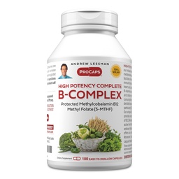 ANDREW LESSMAN High Potency B-Complex 180 Capsules - with High Levels of Folate Complex and Biotin, Promotes Cellular Growth, Energy, Immune Function, Detoxification, Fat Metabolism and More