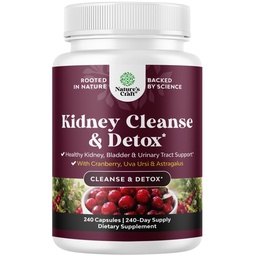 Advanced Kidney Support Supplement - Kidney Cleanse Detox & Repair Cranberry Extract Capsules with Uva Ursi, Stinging Nettle & Astragalus for Kidney Health - Urinary Tract Health - 240 Count