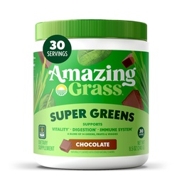 Amazing Grass Super Greens Powder, Organic, Greens Superfood Powder, Smoothie Supplements, Supports Digestion, Probiotics, Spirulina, Beet Root, Chocolate, 30 Servings, 8.5 Ounce (Packaging May Vary)
