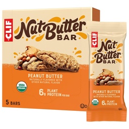 CLIF Nut Butter Bar - Peanut Butter - Energy Snack Bars - Non-GMO - USDA Organic - Plant Based - Low Glycemic - 1.76 oz. 5 Count (Pack of 6)