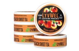 LyvWel 225mg Caffeine Pouches, Guarana-Powered Energy Pouches, Nootropic Pouches, Nicotine Free Pouches & Tobacco-Free, Peach Sweet Tea- 5-Pack, 70 Pouches