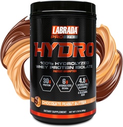 LABRADA HYDRO 100% Pure Hydrolyzed Whey Protein Isolate Powder, Lactose free, 6g BCAA’s, 4.5g Glutamine, Fastest Digesting Whey Available, Instant Mixing, Delicious Taste 20 Servings Choc PeanutButter