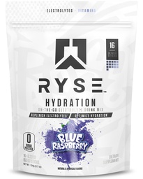 RYSE Hydration Electrolyte Powder Drink Mix Packets - Blue Raspberry - Sugar-Free Full Spectrum Electrolytes with Essential Vitamins, Taurine and Choline for Rehydration - 16 Serving Sticks