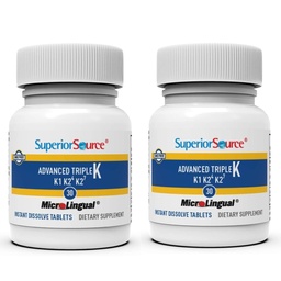 Superior Source Triple K: MK-4 500mcg, MK-7 50mcg, K1 500mcg, 30 Quick Dissolve Tabs, Bone/Heart/Immune Support, Non-GMO, 2-Pack