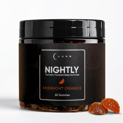Lune Nightly Extended Release Sleep Gummies - 2mg Melatonin with 5-HTP, Valerian Root & Turmeric - All Night Sleep Support, Blood Orange Flavor, 100% Vegan, 60 Count