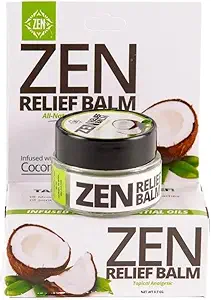 ZEN Relief Balm® with Coconut Oil & 11 Essential Oils- Relieves Muscle Pain, Spasms, Cramps, Headaches and Backache, Moisturizing - 0.7 oz (Pack of 1)