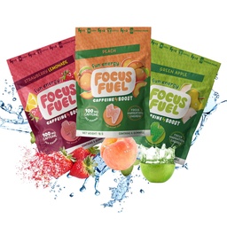 FocusFuel Energy Chews – Trial Size Variety Sample Pack (9 Servings) – 100mg Caffeine + Alpha GPC + L-Theanine + B12, Magnesium – Peach, Green Apple, Strawberry Lemonade Flavors – No Crash or Jitters