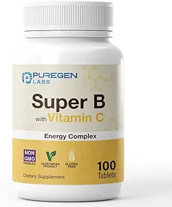 Puregen Labs Super B Energy Complex with Vitamin C - Immune Health, Energy & Nervous System Support - Non-GMO, Gluten-Free | 3 Pack – Total 300 Tablets