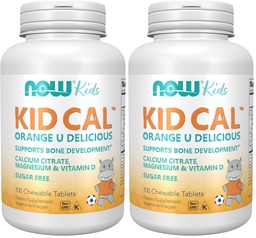 NOW Supplements, Kid Cal with Calcium Citrate, Magnesium and Vitamin D, Tart Orange, 100 Chewables, Packaging May Vary (Pack of 2)