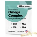 Complement Vegan Omega 3 Supplement- 960mg Omega-3 Fatty Acids, DHA, EPA, SDA, ALA Supplement - Immune Support- 60 Servings, 120 Liquid Capsules