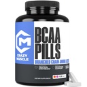 Crazy Muscle BCAA Pills Branched Chain Amino Acids Essential Supplement for Workout Support Pre Post Training Fitness Support for Men and Women 2:1:1 Ratio 120 Tablets 40 Servings.