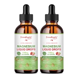 GREENPEOPLE Magnesium Glycinate Liquid Drop - 17-in-1 4Fl. Oz Triple Magnesium Complex Supplement with Glycinate 400mg & Citrate 500mg Taurate/L-Theanine for Calm Mood/Muscle/Sleep,Strawberry -2 Pack