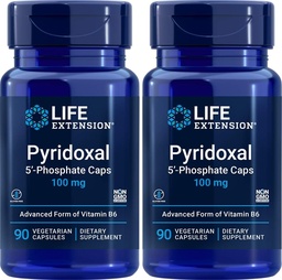 Life Extension Pyridoxal-5'-Phosphate Caps P5P 100 mg, 90 Veg Capsules (Pack of 2) - Advanced Vitamin B6 Supplement