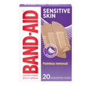 BAND-AID Brand Adhesive Bandages for Sensitive Skin, Assorted Sizes, 20 Ct | Hypoallergenic with Painless Removal, Sterile Wound Care for Minor Wounds, For First Aid Kits, Suitable on Eczema Prone Skin
