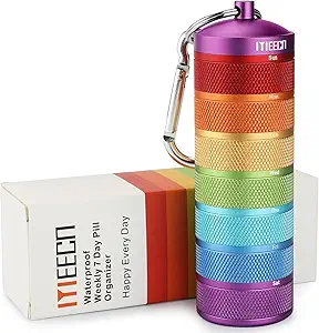 Weekly Metal Pill Organizer for Outdoor Travel, Aluminum, Waterproof, That is Shockproof and Has Large Compartments for Storing Vitamins, Fish Oil, Emergency Pills