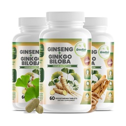 GreeNatr Ginko Biloba & Panax Ginseng Supplement - Red Ginseng Brain Supplement for Memory and Focus - Ginkgo Biloba Supplements for Good Vision, Immune System and Improved Blood Flow - 3 Bottles