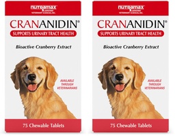 Nutramax Crananidin for Dogs, Urinary Tract Health and Bladder Health Support, Cranberry Supplement for Dogs of All Breeds and Sizes, Chewable Tablets, 75 Count (Pack of 2)