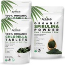 Earth Circle Organics Chlorella 400 Tablets (Pack of 2) and Spirulina Powder 4oz Bundle High Potency Vegan Superfood Supplement Packed with Protein Vitamins & Minerals for Daily Energy and Health
