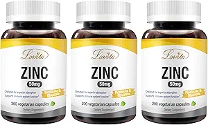 LOVITA Zinc 50mg | Potent Highly-Absorbed Chelated Zinc Supplements, Picolinate & Bisglycinate | Vegan, Gluten Free, non-GMO | For Immune, Antioxidant Support & Healthy Skin | 200 Capsules (Pack of 3)