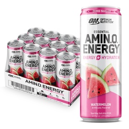 Optimum Nutrition Amino Energy Sparkling Hydration Drink, Electrolytes, Caffeine, Amino Acids, BCAAs, Sugar Free, Watermelon, 12 Fl Oz, 12 Pack (Packaging May Vary)