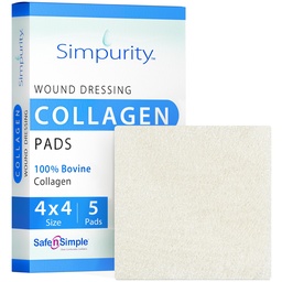 Collagen Pads for Wounds - 4" x 4" - 5 Count, Bovine Collagen Wound Dressing Pads, Non-Adherent Collagen Dressing for Wound Care, Chronic and Acute Wounds, Safe n' Simple Wound Care Supplies