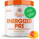 The Genius Brand Genius Energized Pre - Long-Lasting Energy Supplement for Healthy Mind, Endurance, Focus & Muscle Support - Non-GMO - Sour Peach Rings - 20 Servings