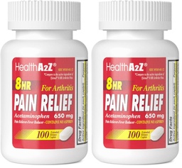 HealthA2Z® Pain Relief Extended Release | Acetaminophen 650mg | 8 Hours | Arthiritis Pain | Pain Reliever - Fever Reducer | Contains no Aspirin (100 Count) (Pack of 2)