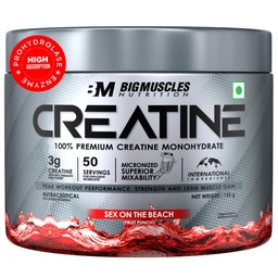 Bigmuscles Nutrition Creatine [155g, 50 Servings]|Sex On The Beach | Micronized Creatine Monohydrate To Support Lean Muscle Repair & Recovery|Increase Strength&Athletic Performance,Powder, 1 count