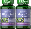 Puritan's Pride Premium Bilberry Fruit Extract 250 mg (1000mg equivalent), 4:1 Concentrated Traditional Herbal Supplement, Vitamin C, 3 to 6 Month Supply, 180 Rapid Release Softgels 2-Pack