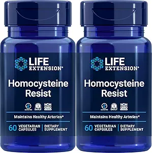 Life Extension Homocysteine Resist, 60 Vegetarian Capsules (Pack of 2) Vitamin B2, B6 & B12 + Folate - Once-Daily, Non-GMO, Gluten-Free