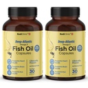 Triple Strength Omega 3 Fish Oil Capsules 2500mg | EPA - 900mg, DHA - 600mg, Vitamin E and Vitamin D3 | Supports Heart, Brain, Joints & Eye Health | No Fishy Burps, Lemon Flavour - 30 Softgels | Pack of 2