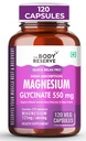 The Body Reserve Magnesium Glycinate Supplement - 120 Vegetable Capsules, 550mg Per Serving, High Absorption Chelated Form - Supports Muscle & Nerve Health, Aids Relaxation for Men & Women