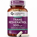 Carbamide Forte Resveratrol Supplement 500mg with Grape Seed Extract | Trans Resveratrol 500mg | Grape Seed Extract Capsules with Highly Bioavailable | Antioxidant Support for Healthy Aging | Heart, Immune & Skin Support | 30 Veg Capsules