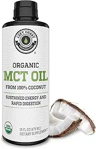 MCT Oil Organic - C10 C8 MCT Oil for Sustained Mental Energy & Focus Support - MCT Oil Organic For Coffee, Smoothies, & More - Palm Free Vegan Keto & Paleo Friendly 16 Fl Oz - Non-GMO - Aceite De Coco