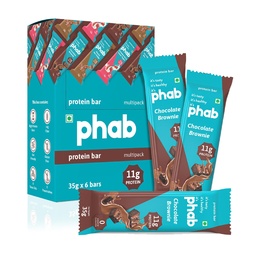 Phab Chocolate Brownie Protein Bars with 11g Protein & No Added Sugar | High Fibre, Gluten-Free, Trans Fat-Free & No Preservatives | Healthy & Delicious With Goodness Of Dates (Pack of 6)