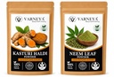 Naturals Organic Kasturi Haldi (Wild Turmeric) Powder 100g + Neem Leaves Powder 100g Combo | 100% Pure Natural Ayurvedic Herbal Powders | Chemical-Free | For Face Pack, Hair Care & Skin Care | No Preservatives (Pack OF 3)