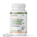 INLIFE Calcium Magnesium Zinc D2 B12 K2 MK7, Bone & Joint, 120 Tablets