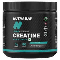 Nutrabay Pure Series Micronised Creatine Powder Monohydrate, Pre/Post Workout Bodybuilding, Crossfit Supplement, 250 g (Unflavoured)