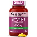 Carbamide Forte 600 mg Vitamin E Capsules for Face and Hair | 100% Natural Supplement with Vitamin E Oil | Paraben Free - 60 Capsules