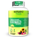 NATURYZ VEDA Triple Plant Biotin for Hair growth | 100% RDA Biotin| Sesbania Agati | Suryamukhi |Jatamansi | Black pepper | Better Absorption with 3 Vegan Sources | Stronger & Increased Hair density | Shinier Nails | Glowing Skin - 90 Tablets