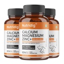 Veg Calcium Magnesium Zinc Supplement with Vitamin D3, K2 MK7 & B12 | Daily Bone, Muscle & Mineral Nutrition for Men & Women - 60 Capsules - Pack of 3