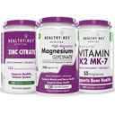 HealthyHey Nutrition Zinc citrate 120 capsules & Vitamin K2 MK7, 120 capsules & Magnesium Glycinate 120 capsule